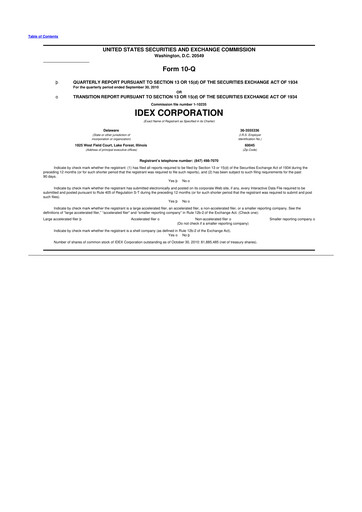 Miniature IDEX 10-Q Rapport trimestriel 2010 