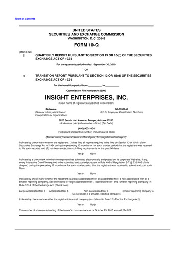 Thumbnail Insight Enterprises
 10-Q Quarterly Report FY 