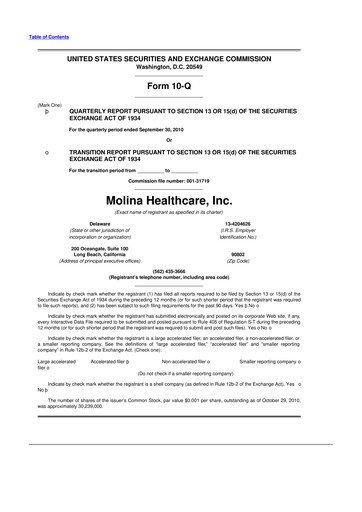 Thumbnail Molina Healthcare
 10-Q Quarterly Report FY 
