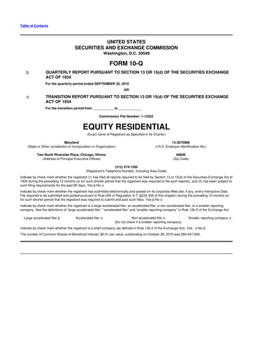 Thumbnail Equity Residential
 10-Q Quarterly Report FY2010 