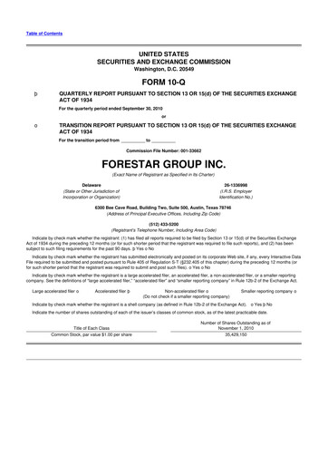 Thumbnail Forestar Group
 10-Q Quarterly Report FY 
