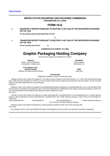 Thumbnail Graphic Packaging 10-Q Quarterly Report FY 