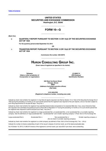 Thumbnail Huron Consulting 10-Q Quarterly Report FY2010 