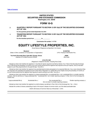 Thumbnail Equity LifeStyle Properties 10-Q Quarterly Report FY2010 