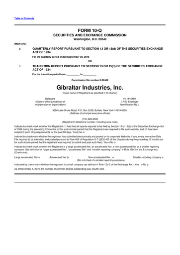 Thumbnail Gibraltar Industries
 10-Q Quarterly Report FY2010 