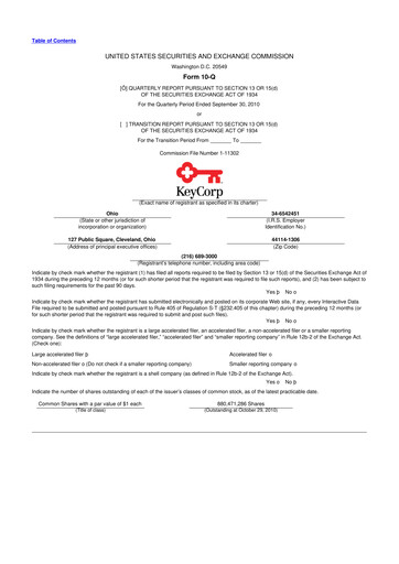 Miniature KeyCorp (KeyBank) 10-Q Rapport trimestriel 2010 