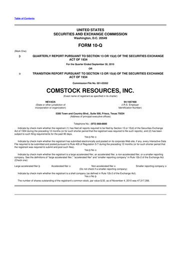 Thumbnail Comstock Resources 10-Q Quarterly Report FY2010 