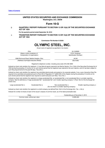 Thumbnail Olympic Steel
 10-Q Quarterly Report FY 