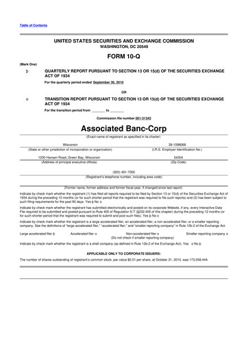 Thumbnail Associated Banc-Corp
 10-Q Quarterly Report FY2010 