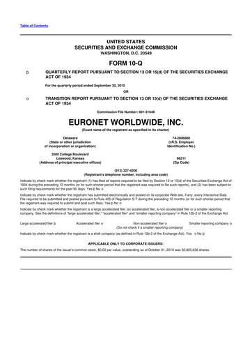 Thumbnail Euronet Worldwide
 10-Q Quarterly Report FY2010 