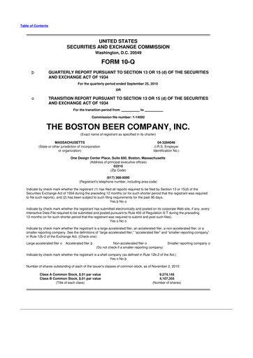 Thumbnail Boston Beer Company 10-Q Quarterly Report FY 