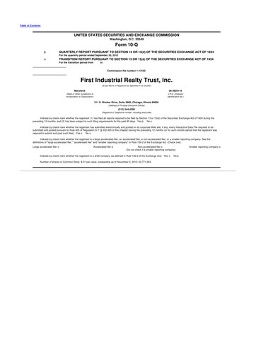 Vorschaubild First Industrial Realty Trust 10-Q Quartalsbericht  