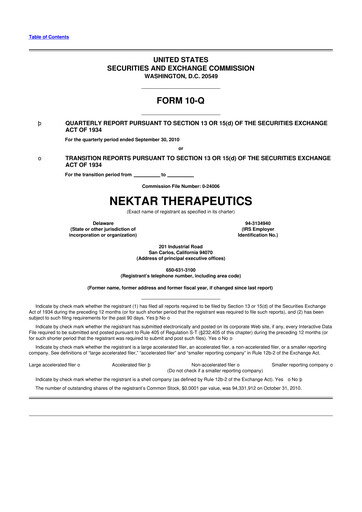 Thumbnail Nektar Therapeutics
 10-Q Quarterly Report FY 