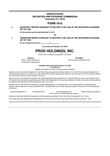 Thumbnail PROS Holdings, Inc.
 10-Q Quarterly Report FY 