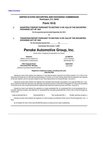 Thumbnail Penske Automotive Group 10-Q Quarterly Report FY2010 