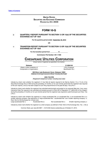 Thumbnail Chesapeake Utilities
 10-Q Quarterly Report FY 