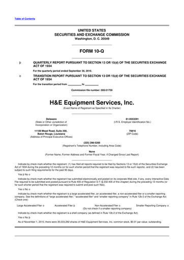 Thumbnail H&E Equipment Services 10-Q Quarterly Report FY 