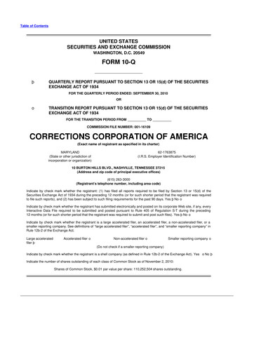 Thumbnail CoreCivic 10-Q Quarterly Report FY2010 