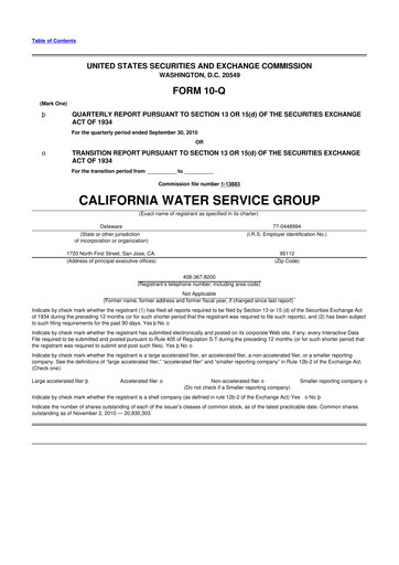 Thumbnail California Water Service Group 10-Q Quarterly Report FY2010 