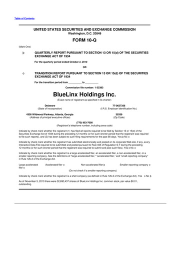 Thumbnail Bluelinx 10-Q Quarterly Report FY 