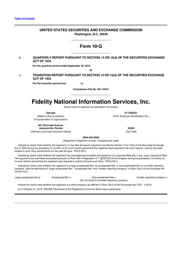 Thumbnail Fidelity National Information Services 10-Q Quarterly Report FY2010 