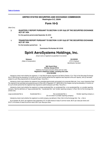 Miniature Spirit AeroSystems 10-Q Rapport trimestriel 2010 