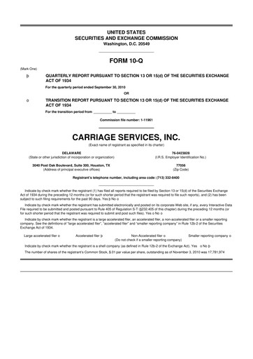 Thumbnail Carriage Services 10-Q Quarterly Report FY 