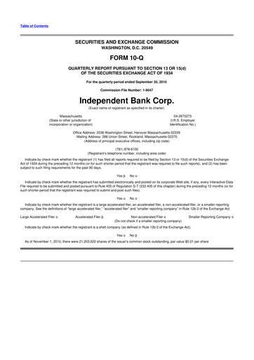 Miniature Independent Bank Corp. 10-Q Rapport trimestriel  