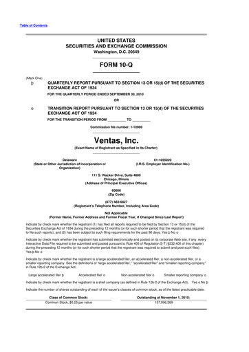 Miniature Ventas 10-Q Rapport trimestriel 2010 