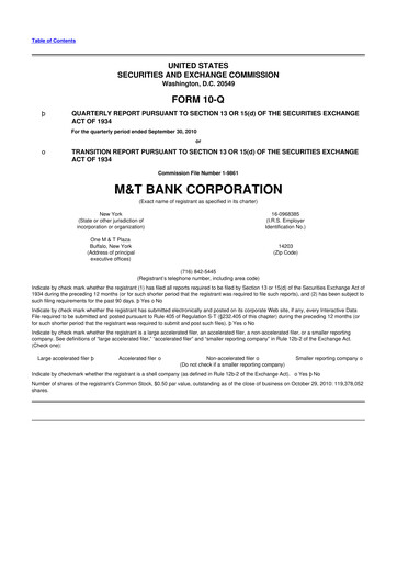 Thumbnail M&T Bank 10-Q Quarterly Report FY2010 