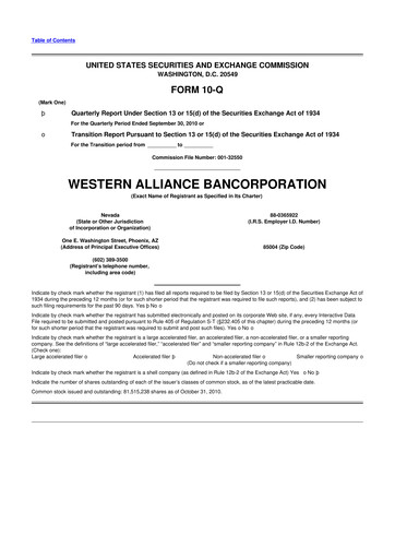 Thumbnail Western Alliance Bancorporation
 10-Q Quarterly Report FY 