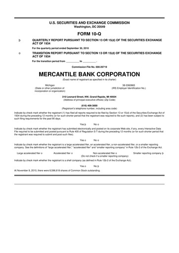 Thumbnail Mercantile Bank 10-Q Quarterly Report FY 