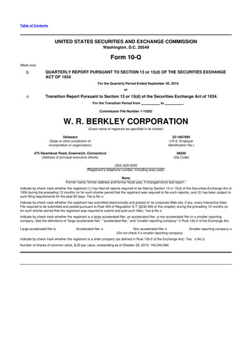 Vorschaubild W. R. Berkley 10-Q Quartalsbericht 2010 