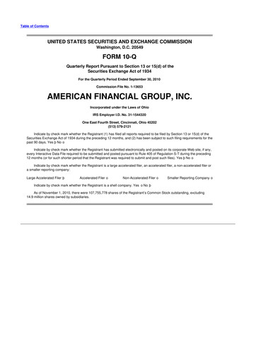 Thumbnail American Financial Group
 10-Q Quarterly Report FY 