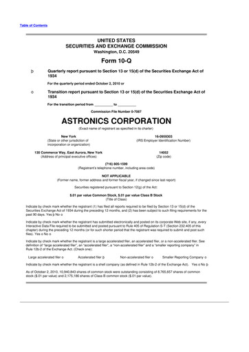 Thumbnail Astronics Corporation
 10-Q Quarterly Report FY 