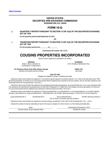 Thumbnail Cousins Properties
 10-Q Quarterly Report FY 