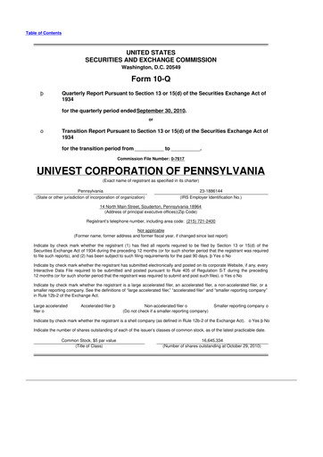 Thumbnail Univest Financial Corporation 10-Q Quarterly Report FY 