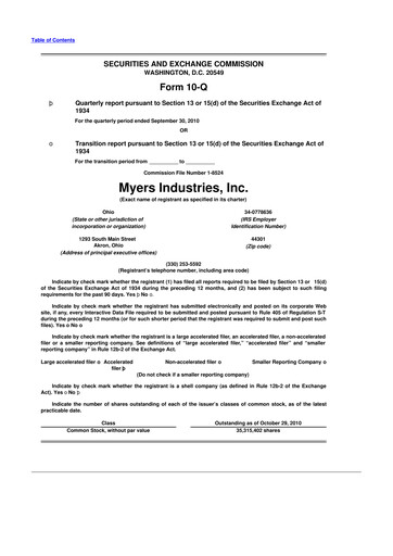 Thumbnail Myers Industries 10-Q Quarterly Report FY 
