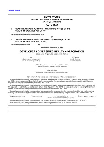 Thumbnail SITE Centers
 10-Q Quarterly Report FY2010 