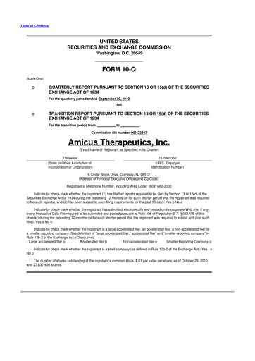 Vorschaubild Amicus Therapeutics
 10-Q Quartalsbericht  