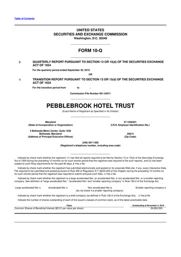 Thumbnail Pebblebrook Hotel Trust 10-Q Quarterly Report FY 