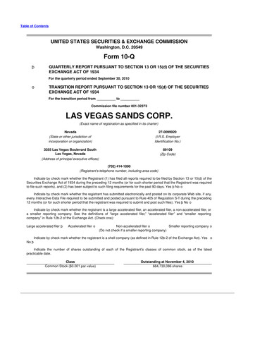 Thumbnail Las Vegas Sands 10-Q Quarterly Report FY2010 