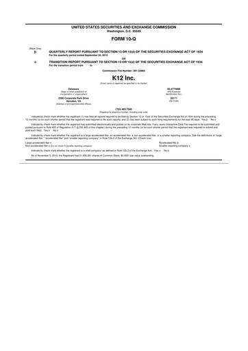 Thumbnail Stride (K12 Education)
 10-Q Quarterly Report FY 