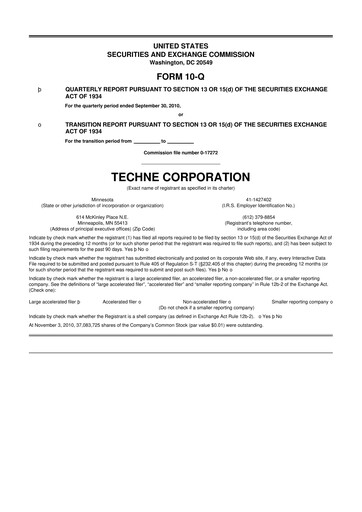 Miniature Bio-Techne 10-Q Rapport trimestriel 2011 