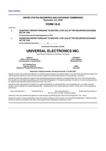 Thumbnail Universal Electronics 10-Q Quarterly Report FY 