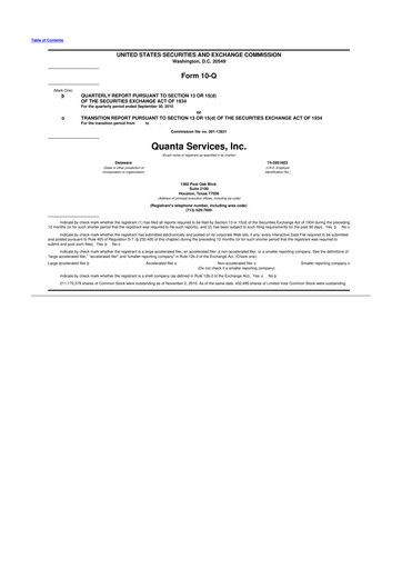 Thumbnail Quanta Services
 10-Q Quarterly Report FY2010 