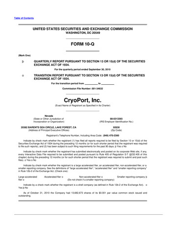 Thumbnail CryoPort 10-Q Quarterly Report FY 