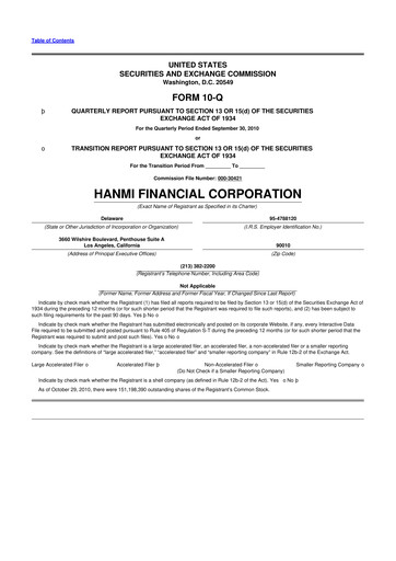 Thumbnail Hanmi Financial 10-Q Quarterly Report FY 