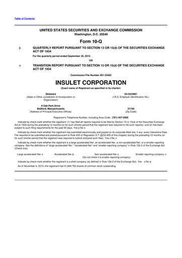 Thumbnail Insulet 10-Q Quarterly Report FY 