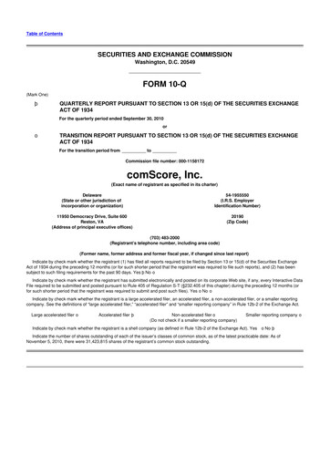 Thumbnail Comscore
 10-Q Quarterly Report FY 